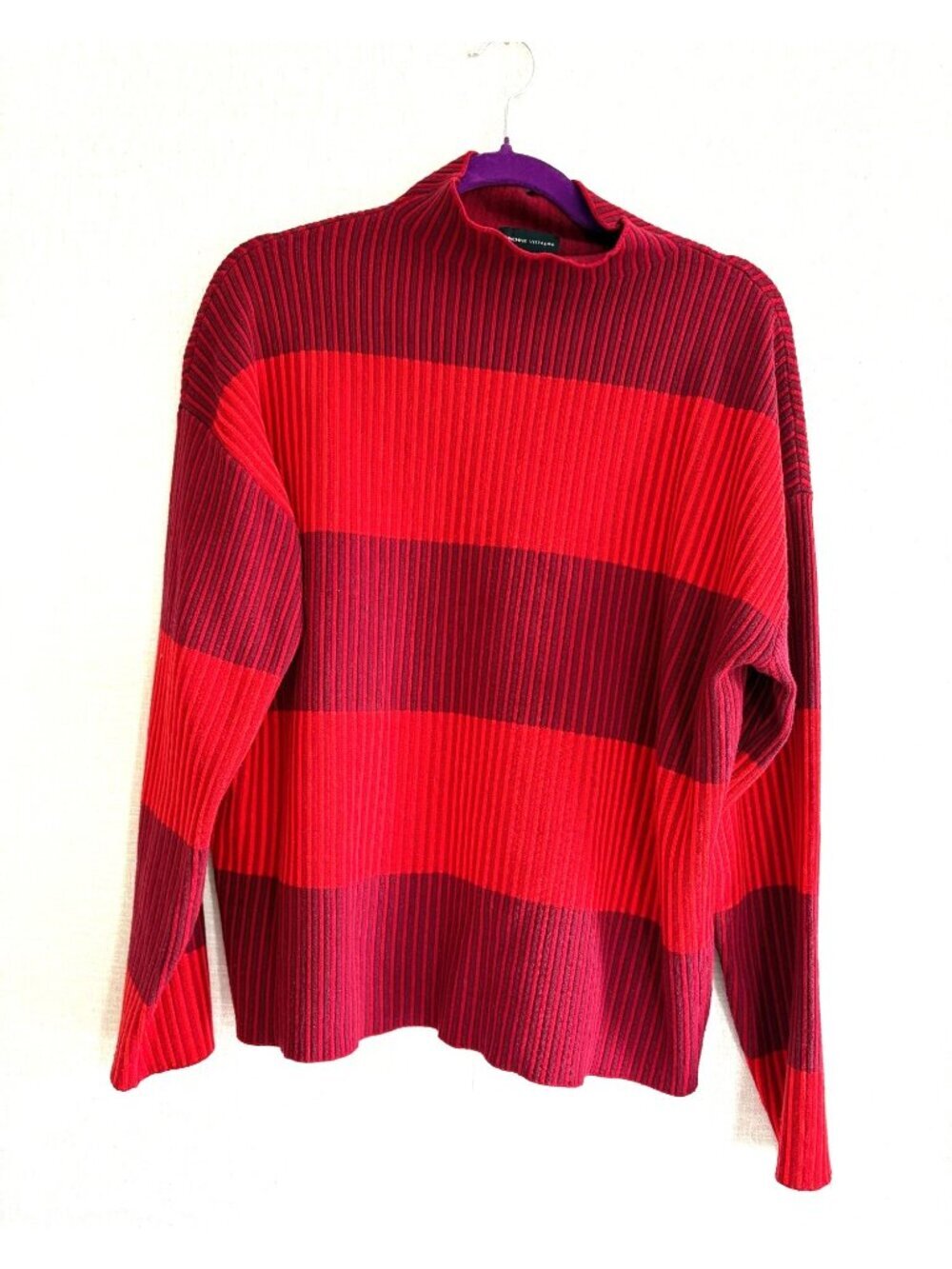Adrienne Vittadini Women's Striped Ribbed Sweater Red & Burgundy XL